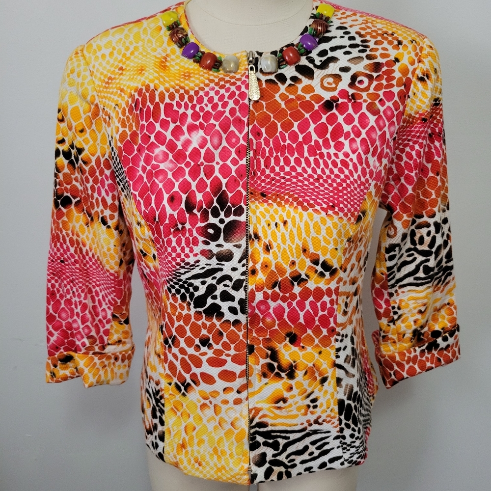 Mishca multicolored animal print embellished printed blazer size large